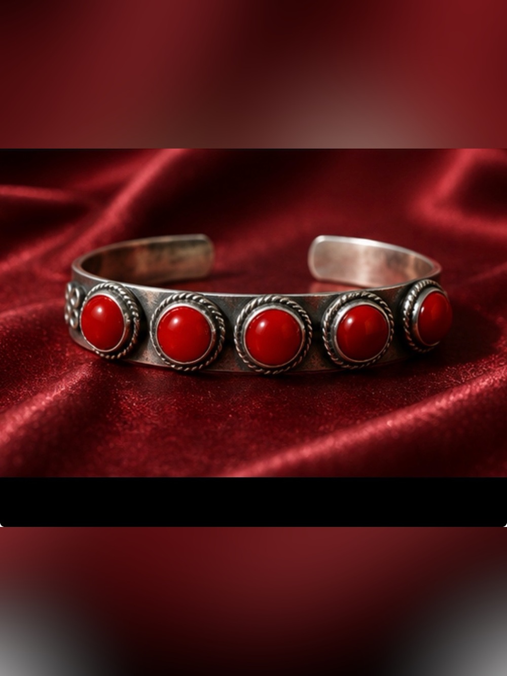 Red Stone Silver Cuff Bracelet - Women's Jewelry